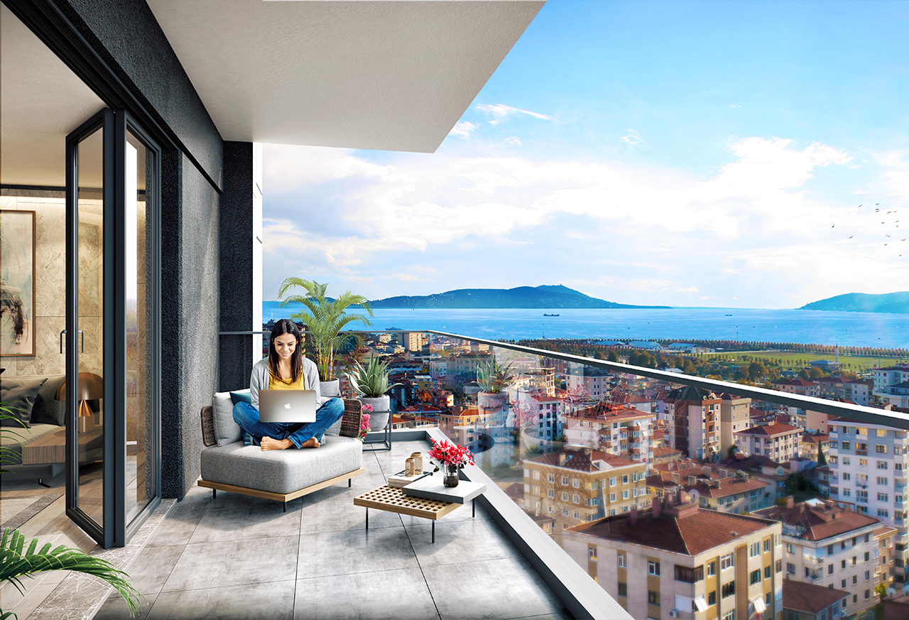Enjoy panoramic view of Princes Islands from your smart apartment balcony in Istanbul’s Maltepe